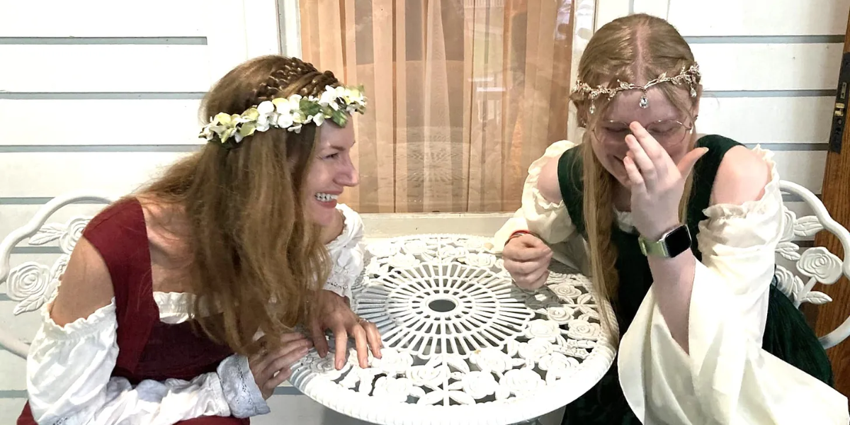 A moment of laughter with my niece at the Renaissance themed event