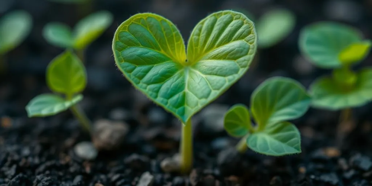 A small plant sprouting in the shape of a heart.