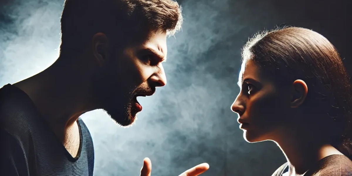 A man yelling at a younger woman.